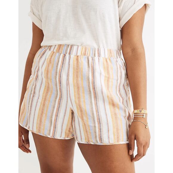 Madewell Womens Linen Cotton Pull-on Shorts  Rainbow Stripe Size XS - Picture 4 of 10